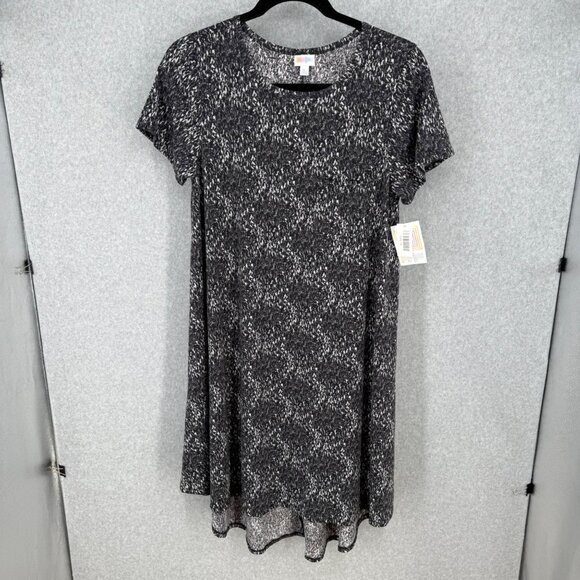 LuLaRoe Carly T Shirt Dress Size XL Black Gray Print Casual Comfortable NEW - Picture 1 of 11